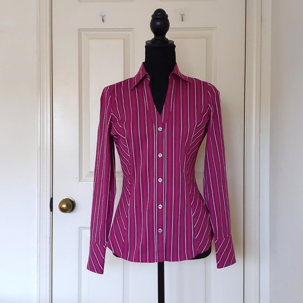 NWT. Express Design Studio Cotton Nylon Spandex Dress Shirt w/multi color stripe